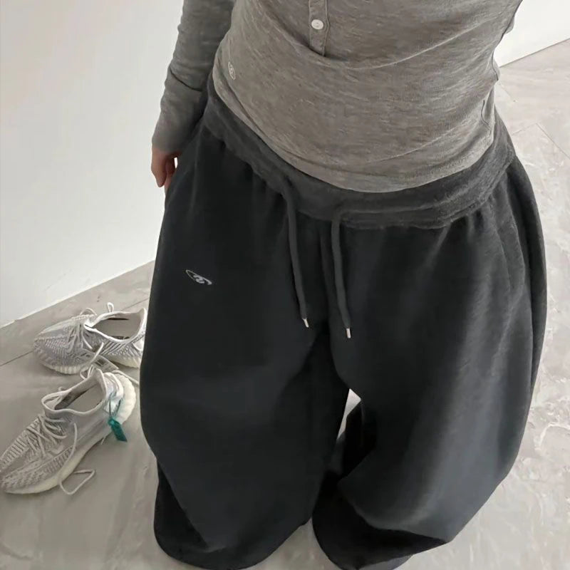 2025 Y2K Vintage Baggy Sweatpants for Women – Korean Style Wide-Leg Streetwear Trousers