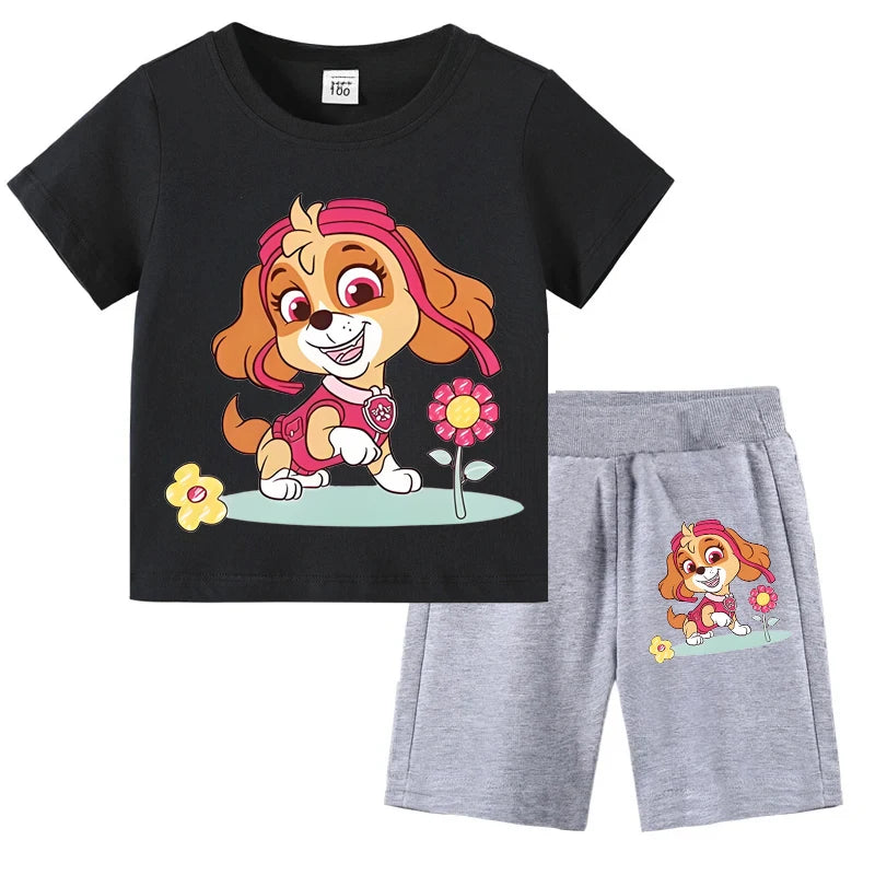 Kids Summer Cartoon Printed Clothing Set – Short Sleeve T-Shirt & Shorts for Girls