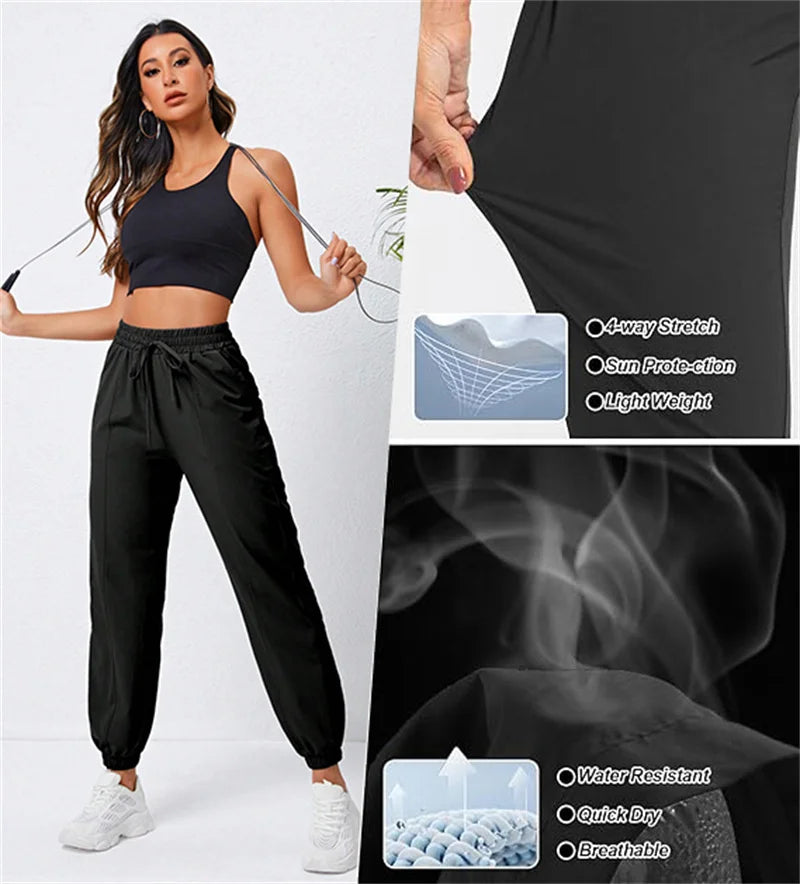 Women's Loose Running & Fitness Pants with Side Pockets – Ankle-Tied Yoga & Outdoor Sportswear