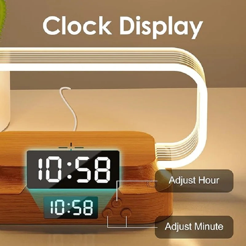 Acrylic Wireless Charging Stand with Night Light & Digital Clock