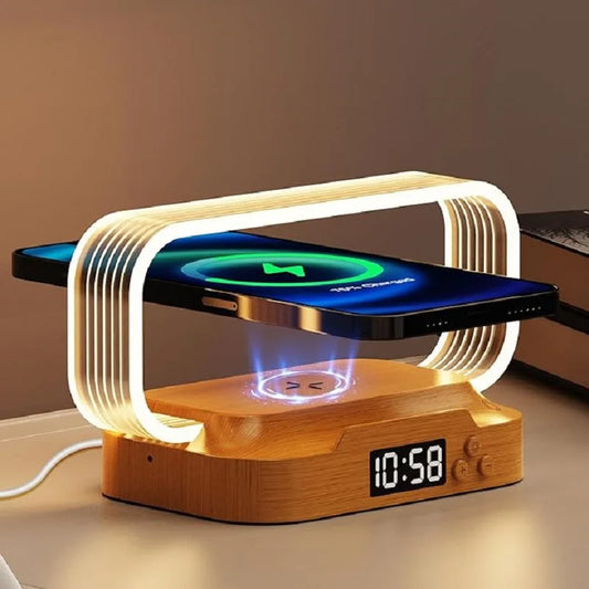 Acrylic Wireless Charging Stand with Night Light & Digital Clock