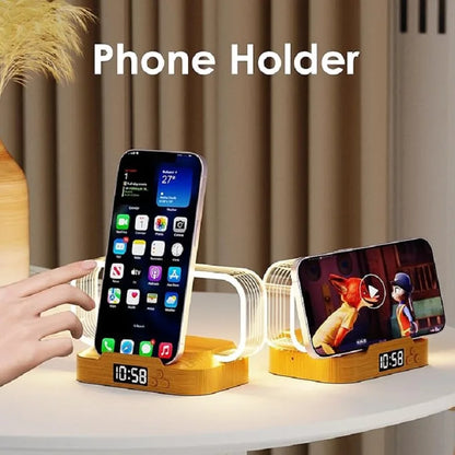 Acrylic Wireless Charging Stand with Night Light & Digital Clock