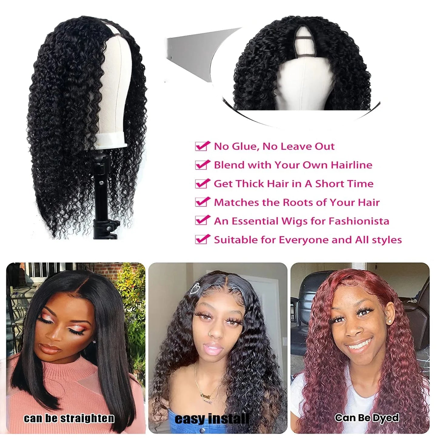 250% Density Kinky Curly V Part Wig