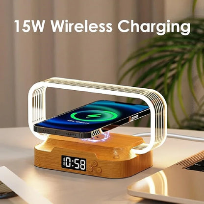 Acrylic Wireless Charging Stand with Night Light & Digital Clock