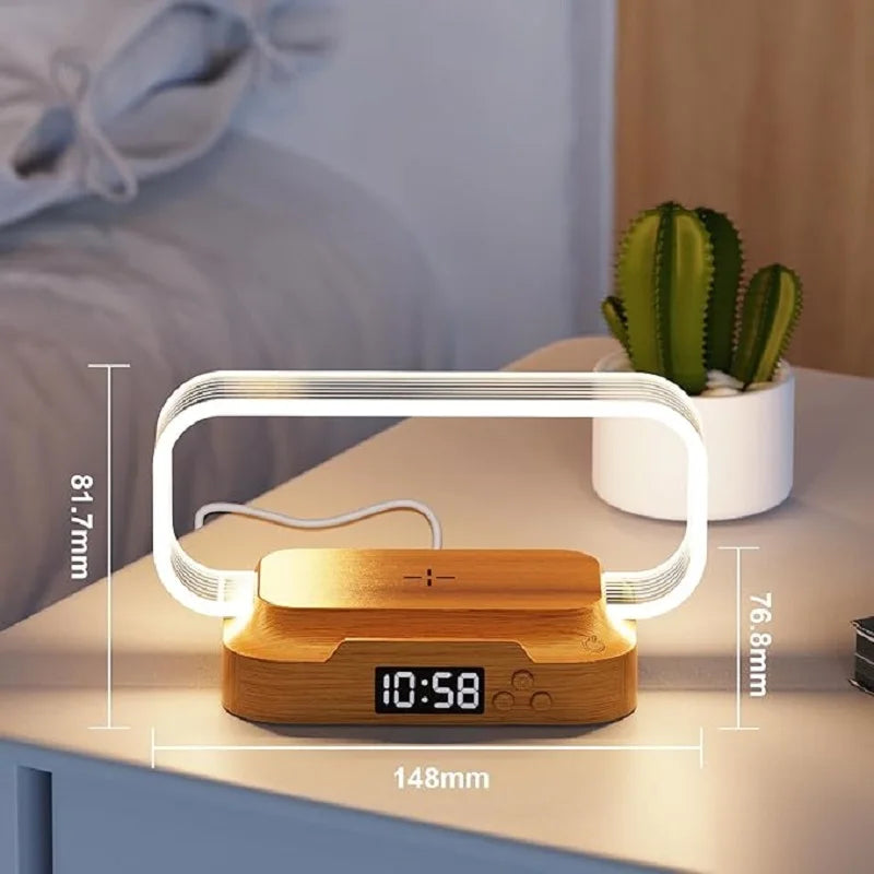 Acrylic Wireless Charging Stand with Night Light & Digital Clock