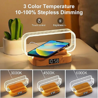 Acrylic Wireless Charging Stand with Night Light & Digital Clock