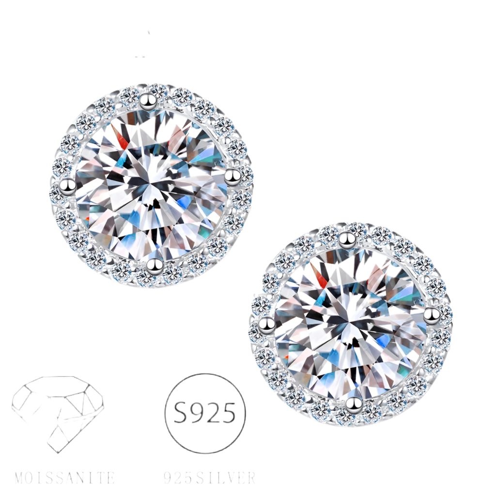 925 Sterling Silver Moissanite Round Earrings