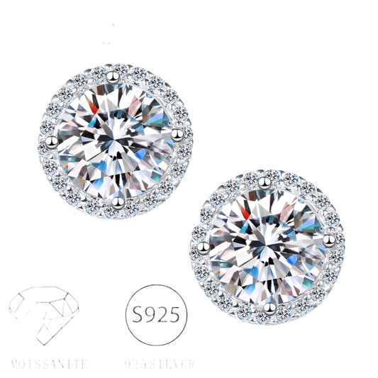 925 Sterling Silver Moissanite Round Earrings