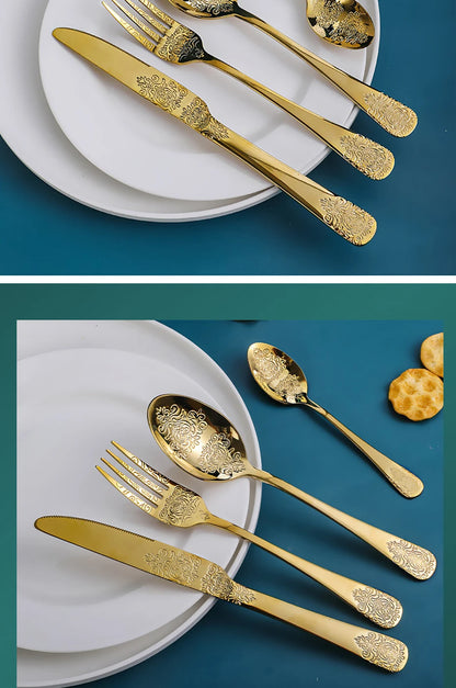 Gold Cutlery Set Stainless Steel Fork Spoons Knife Tableware Kit