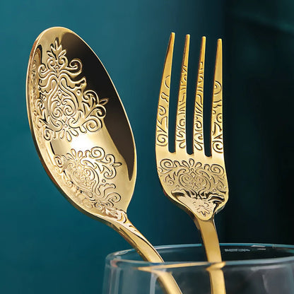 Gold Cutlery Set Stainless Steel Fork Spoons Knife Tableware Kit
