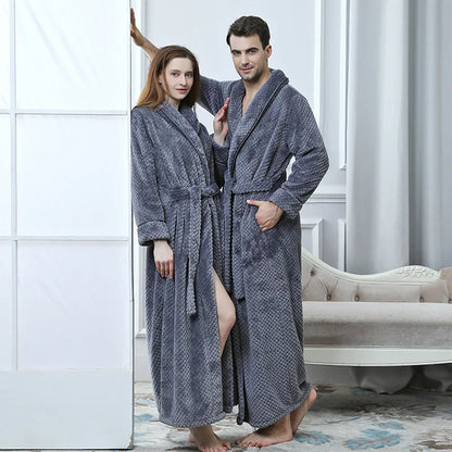 Unisex Warm Dobby Coral Fleece Bathrobe