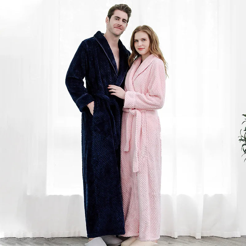 Unisex Warm Dobby Coral Fleece Bathrobe