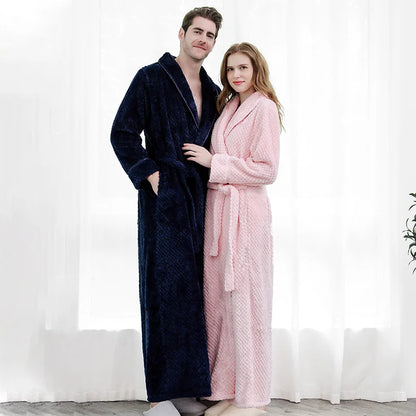 Unisex Warm Dobby Coral Fleece Bathrobe
