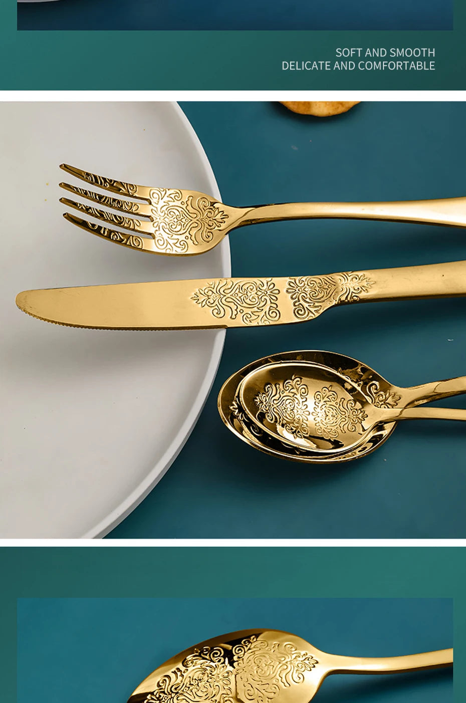 Gold Cutlery Set Stainless Steel Fork Spoons Knife Tableware Kit