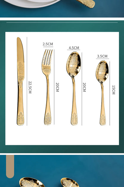 Gold Cutlery Set Stainless Steel Fork Spoons Knife Tableware Kit