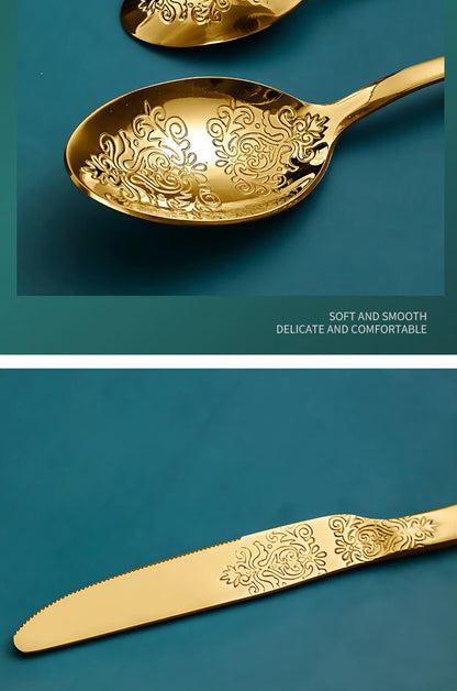 Gold Cutlery Set Stainless Steel Fork Spoons Knife Tableware Kit