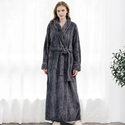Unisex Warm Dobby Coral Fleece Bathrobe