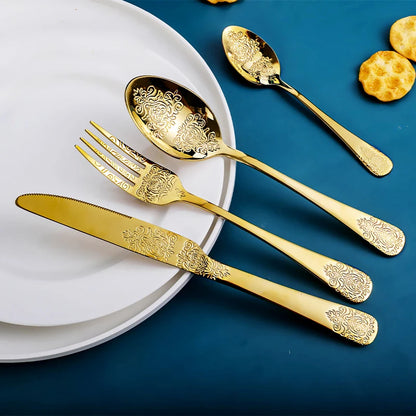 Gold Cutlery Set Stainless Steel Fork Spoons Knife Tableware Kit
