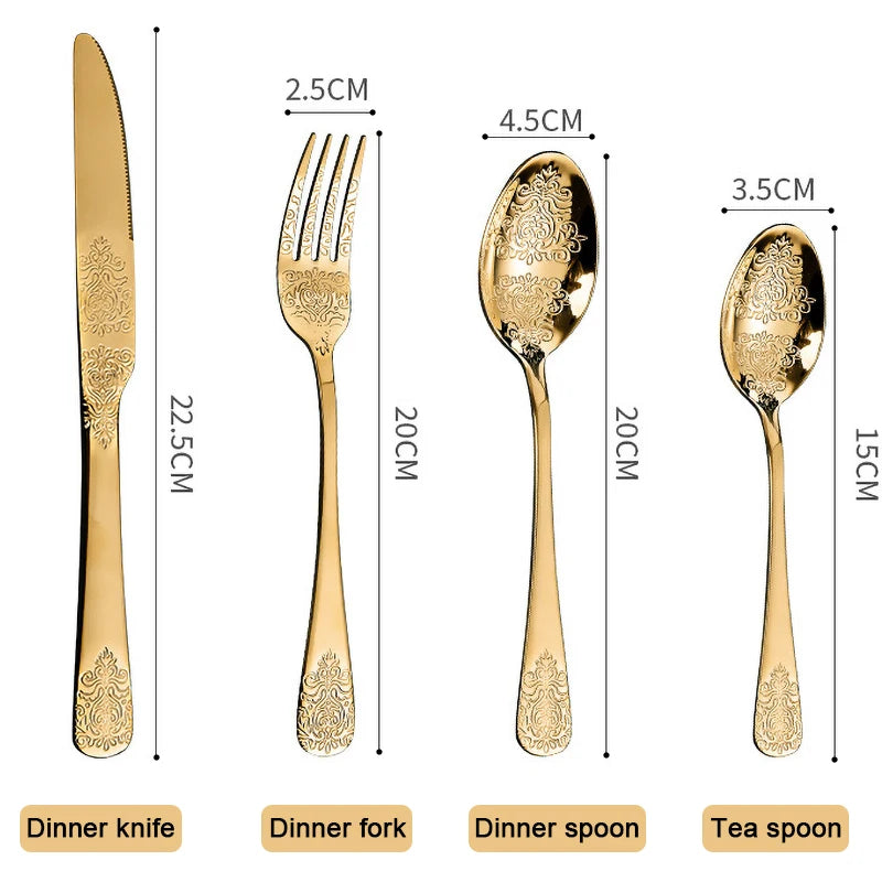 Gold Cutlery Set Stainless Steel Fork Spoons Knife Tableware Kit