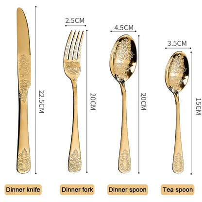 Gold Cutlery Set Stainless Steel Fork Spoons Knife Tableware Kit