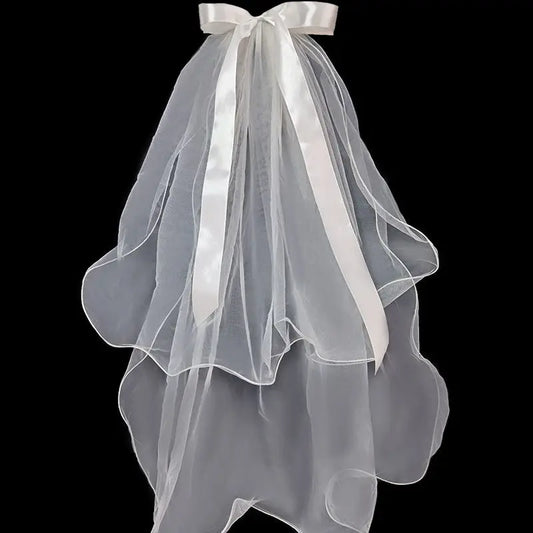 Chic 0.8m Bridal Veil with Bow & Comb – Ivory or White