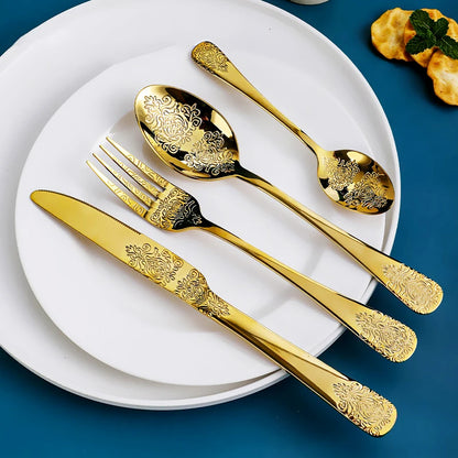 Gold Cutlery Set Stainless Steel Fork Spoons Knife Tableware Kit