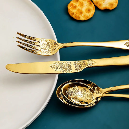 Gold Cutlery Set Stainless Steel Fork Spoons Knife Tableware Kit
