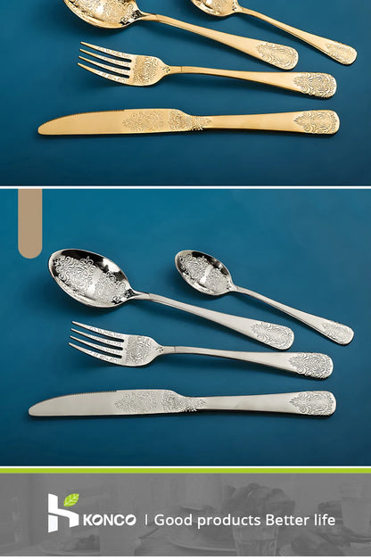Gold Cutlery Set Stainless Steel Fork Spoons Knife Tableware Kit