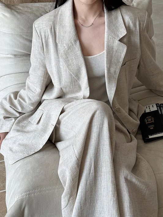2025 Spring Linen Blazer & Pants Set for Women – Cotton-Linen Suit Pieces (Sold Separately)