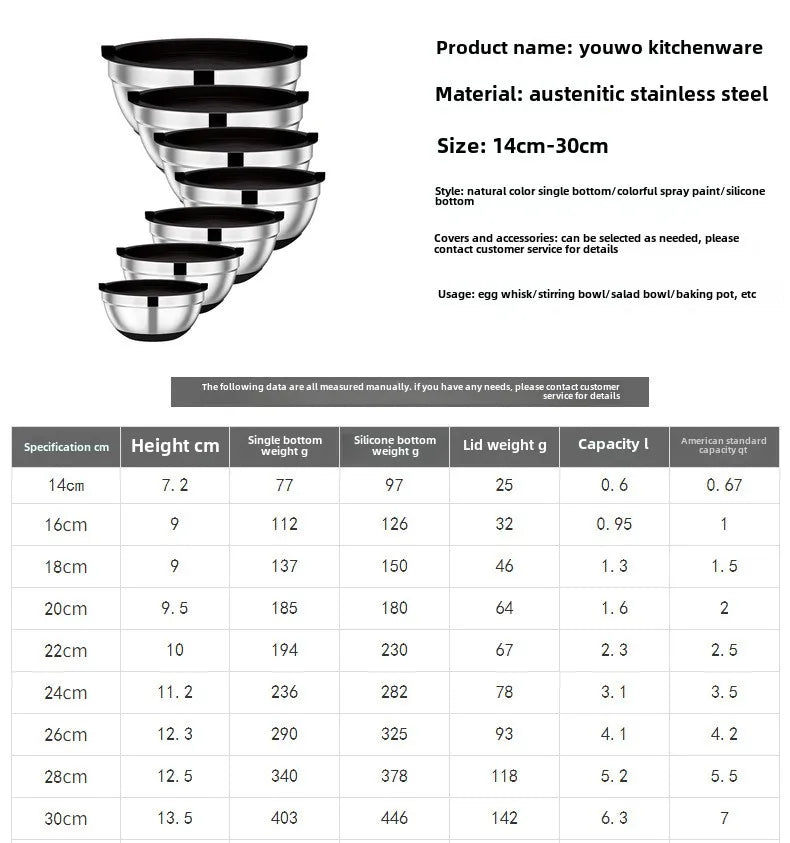 6-Piece Stainless Steel Mixing Bowls with Lids & Non-Slip Bases