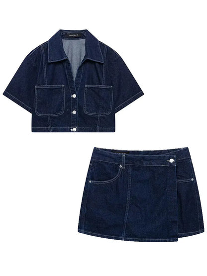 2025 Summer Women’s Casual Denim Set – Short Shirt Top & Mini Skirt Shorts 2-Piece Outfit