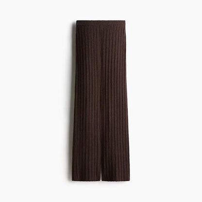 2025 Vintage-Inspired Knitted Pants Set – Brown Cardigan & Straight Trousers