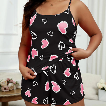 Plus Size Heart Print Cami & Shorts Pajama Set