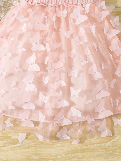 Summer Toddler & Kids Girl’s Butterfly Decor Mesh Splicing Cami Dress