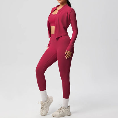 3-Piece Women's Sportswear Yoga Set – Zipper Jacket, Sports Bra & Leggings