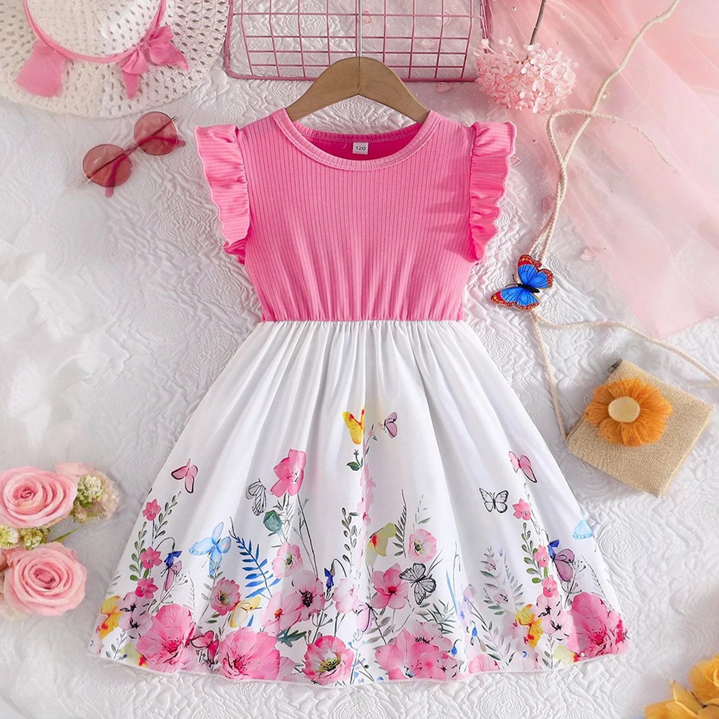 Flower Girls Butterfly Print Dress