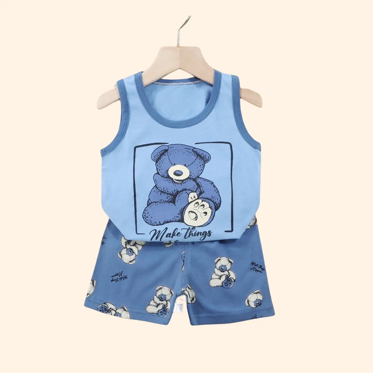2PCS Baby & Kids Summer Outfit – Cotton Sleeveless T-Shirt + Shorts Set for Boys & Girls