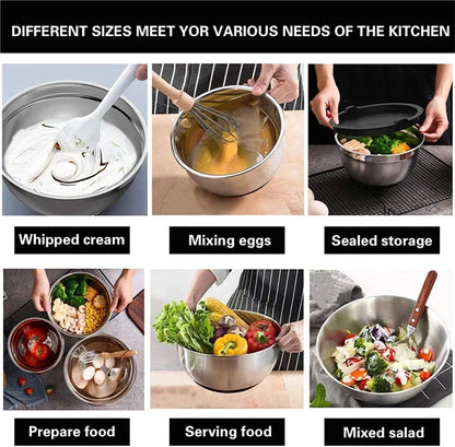 6-Piece Stainless Steel Mixing Bowls with Lids & Non-Slip Bases