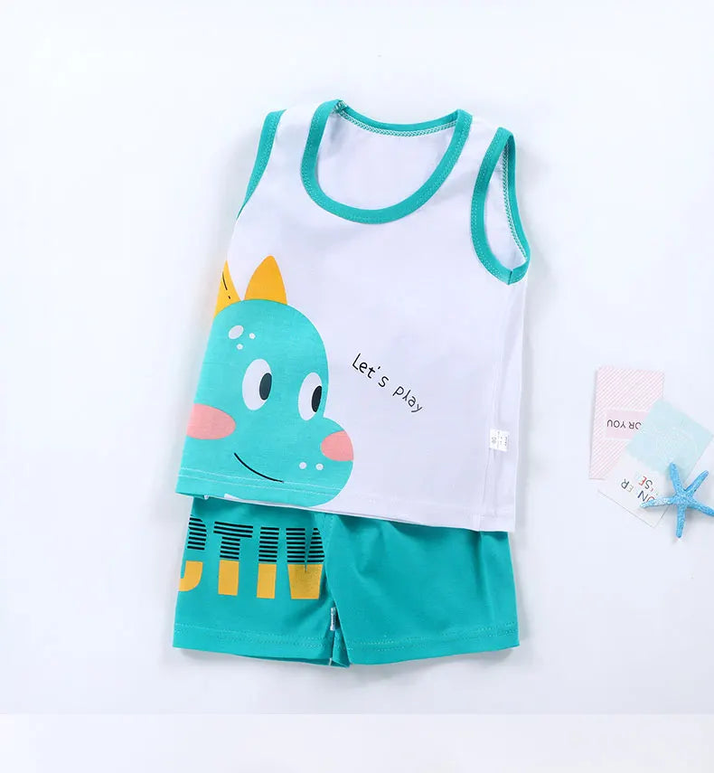 Kids Summer 2-Piece Vest Set – Cotton Sleeveless T-Shirt + Shorts Outfit for Boys & Girls