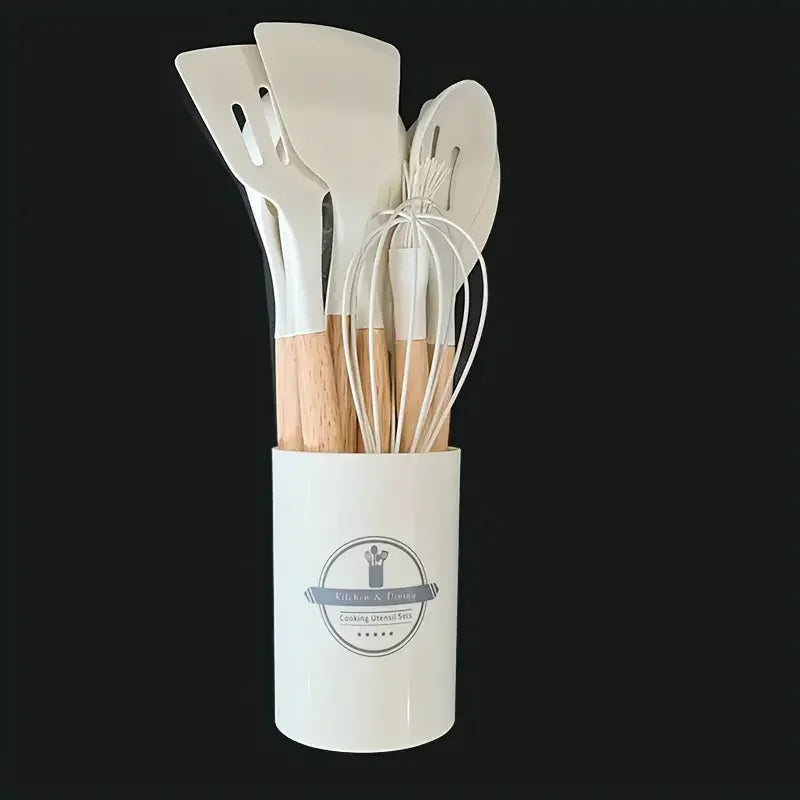 12 pcs Set of Multi-color Silicone Wooden Handle Kitchenware