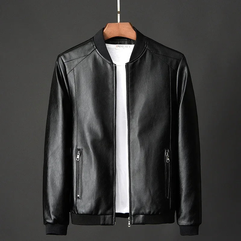 2025 Autumn New Men’s Black Biker PU Leather Jacket