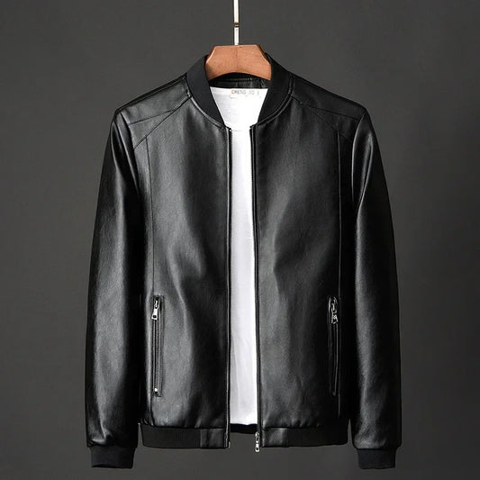 2025 Autumn New Men’s Black Biker PU Leather Jacket