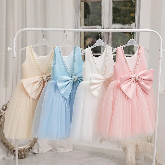 Backless Sleeveless Princess Dress with Pearls