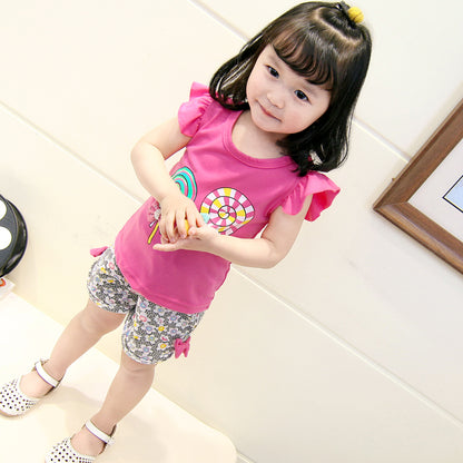 Baby Girl Summer Clothing Set – Lollipop Print T-Shirt & Shorts (Toddler Girls, Infant 1–5Y)