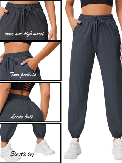 Women's Loose Running & Fitness Pants with Side Pockets – Ankle-Tied Yoga & Outdoor Sportswear