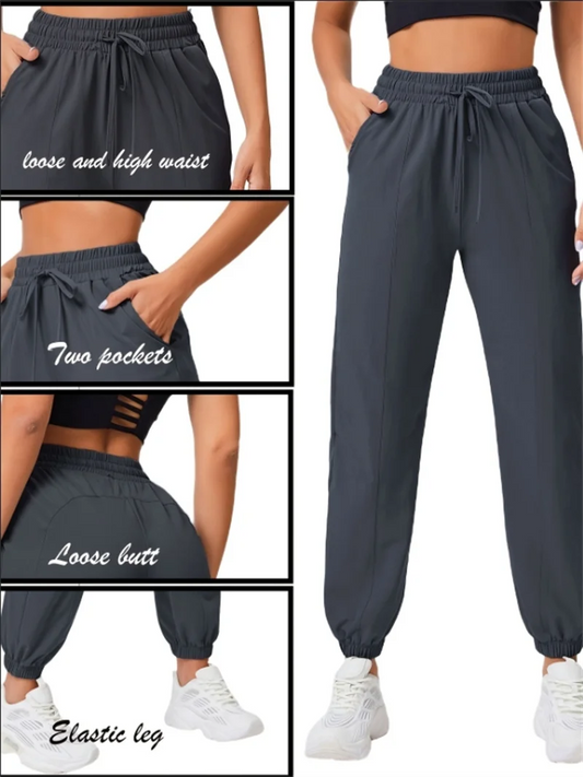 Women's Loose Running & Fitness Pants with Side Pockets – Ankle-Tied Yoga & Outdoor Sportswear