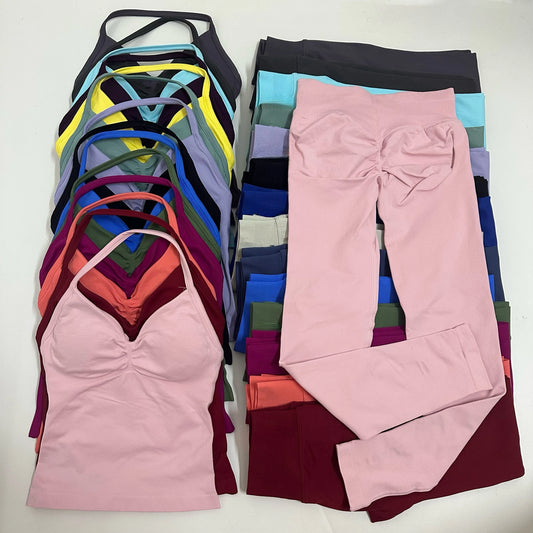 2-Piece Seamless Yoga Set – Backless Tank Top & High-Waist Scrunch Leggings