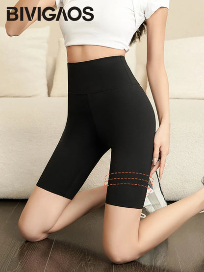 Summer Shark High-Waist Biker Shorts – Women’s Knee-Length Leggings