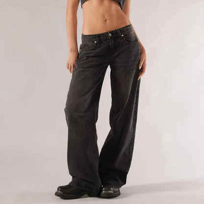 Women’s Y2K Vintage Gradient Jeans – Low Waist Wide-Leg Denim with Pockets
