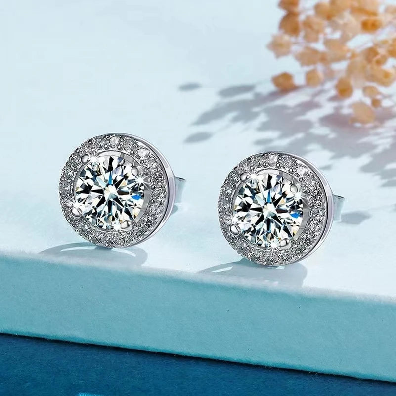 925 Sterling Silver Moissanite Round Earrings
